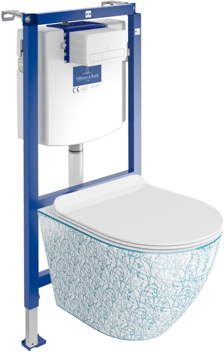 Villeroy&Boch Inbouwreservoir Complete Toiletset ViConnect H112 - Inbouw WC Hangtoilet Wandcloset SOFI SLIM KRESZ - Bedieningsplaat Wit - Voorwandelement voor toilet - Installatiesysteem