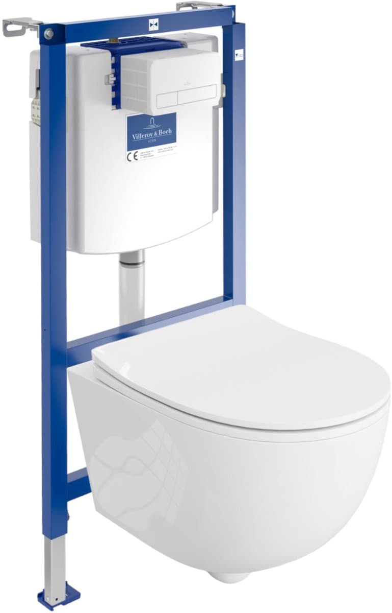 VILLEROY&BOCH ViConnect H112 Inbouwreservoir - LAVITA BRAVA Wit Rimless Wandcloset - Witte Drukplaat - Toiletset