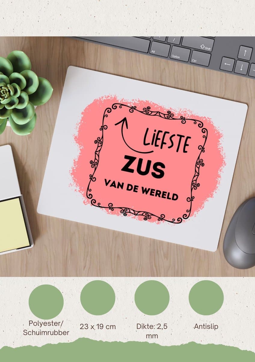 Akyol - liefste zus van de wereld Muismat - Zus - de liefste zus - verjaardag - cadeautje voor zus - kado - geschenk - 23 bij 19 cm