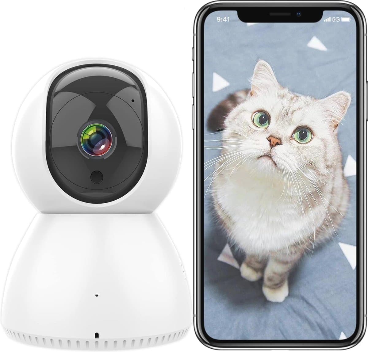 Bewakingscamera met 1080p FHD, Nachtzicht, Bewegingsdetectie en 2-weg Audio - Compatibel met Alexa en Google Home