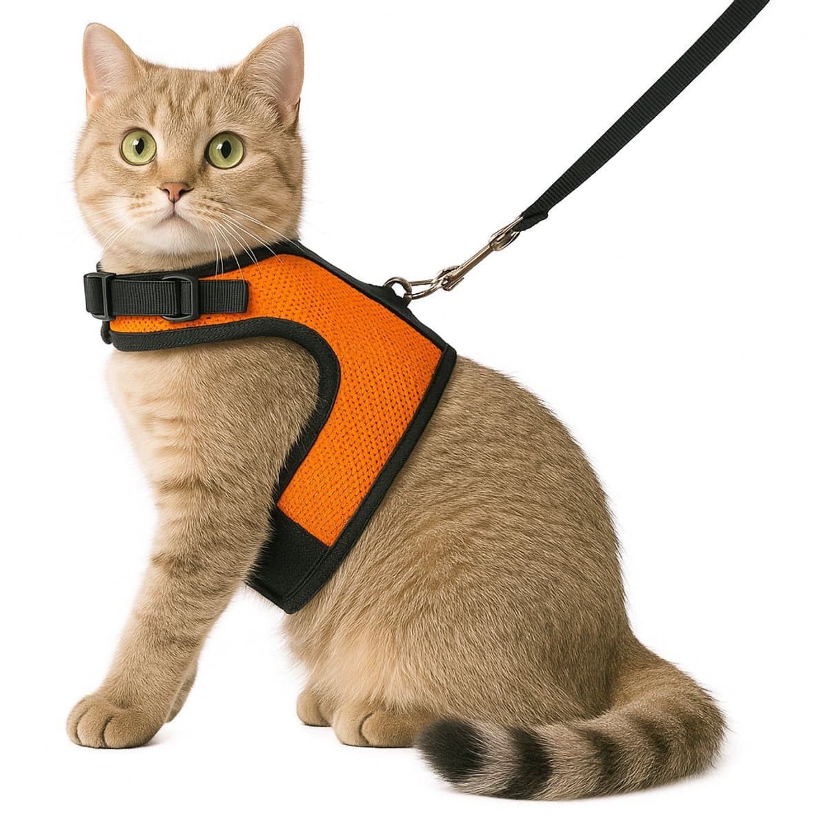 Zootic kattentuigje met looplijn - Kattenharnas oranje maat L - Halsomvang 24-32cm & Borstomvang 36-40cm