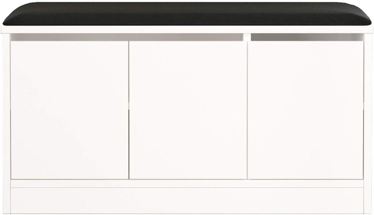 Schoenenkast met zitvlak - Schoenenbank opbergruimte - Entree organiseren - Gevoerde zitting - 46x895x355 cm - Wit en donkergrijs