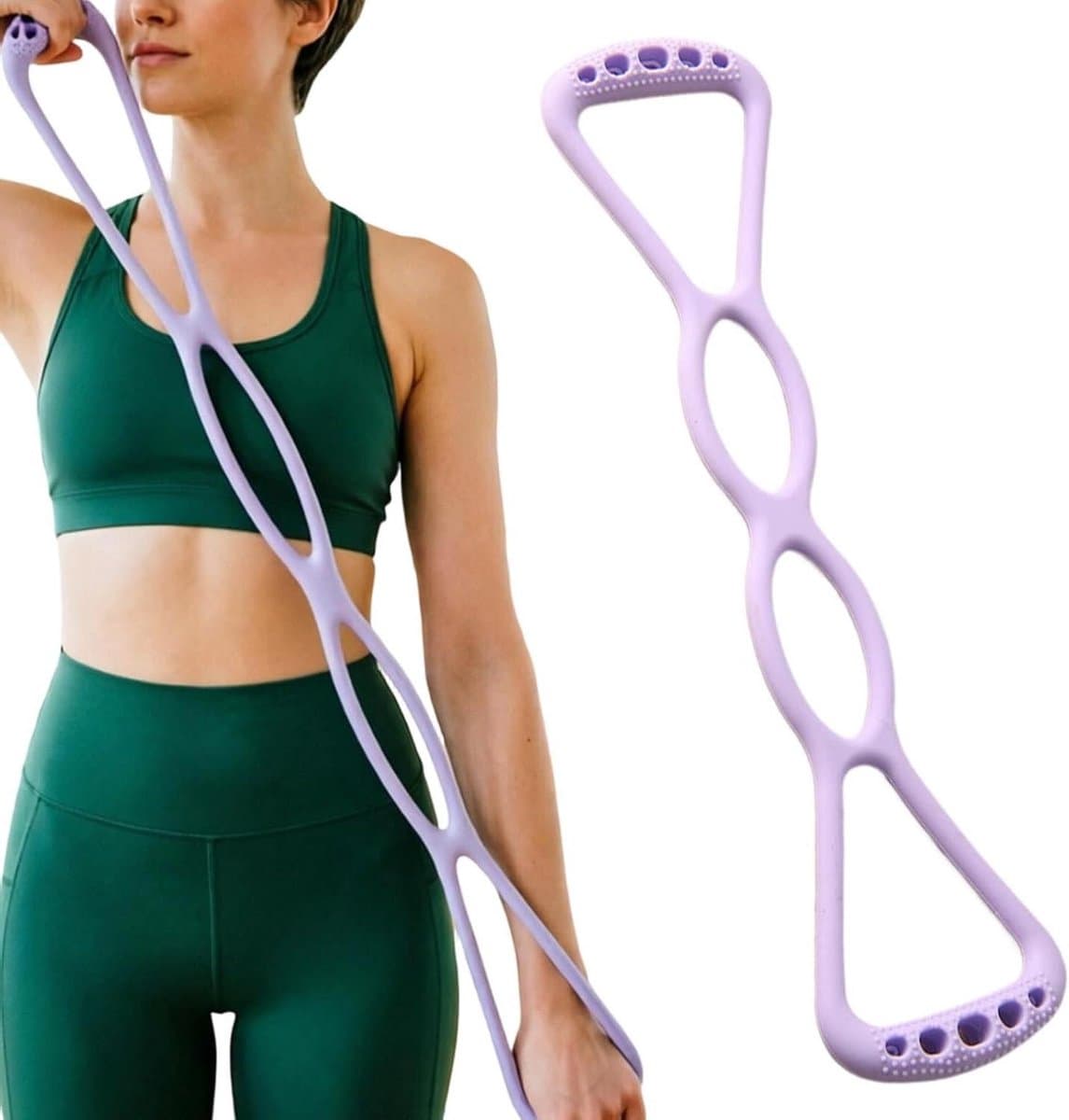 Weerstandsband 8-Vorm - Elastische band Fitness band - Spierversterking thuis - Ergonomische handvatten - 68 kg weerstand - Paars