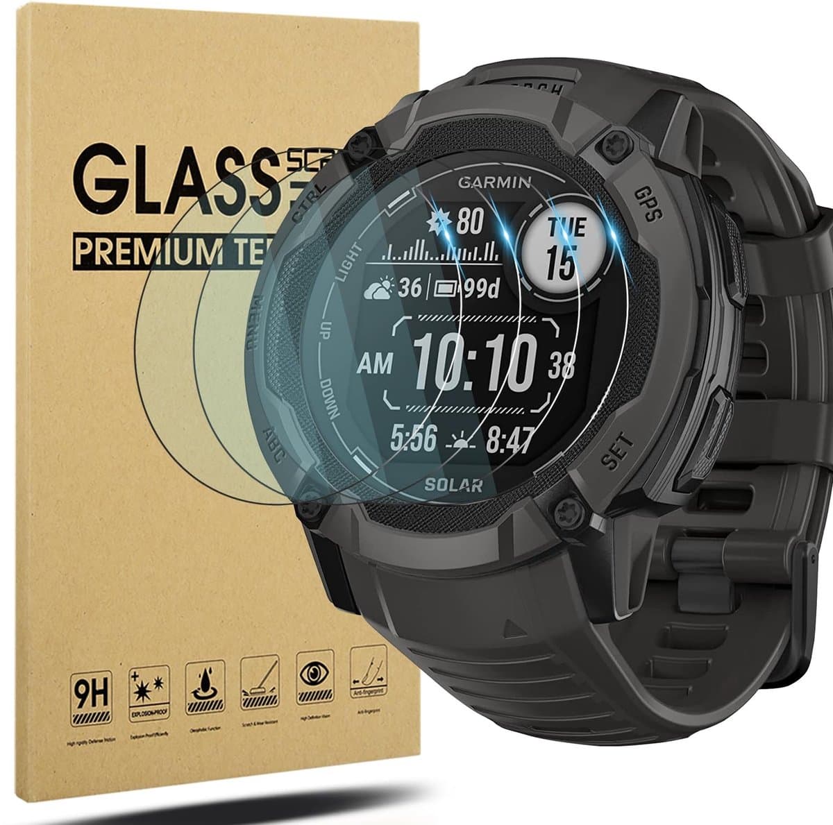 Dailygoods - Schermbeschermer - Garmin Instinct 2X Solar - Bubbelvrij - Krasbestendig - HD Glazen Bescherming - Volledige Dekking - Geschikt voor Garm...