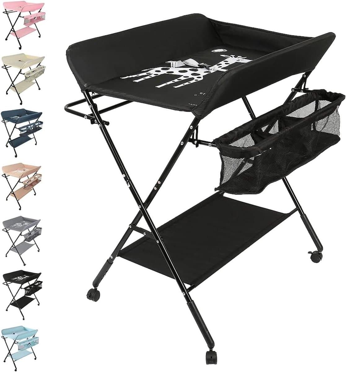 Baby commode - Luier tafel - Baby verzorgen - Inklapbaar en mobiel - 98 cm hoog - Zwart