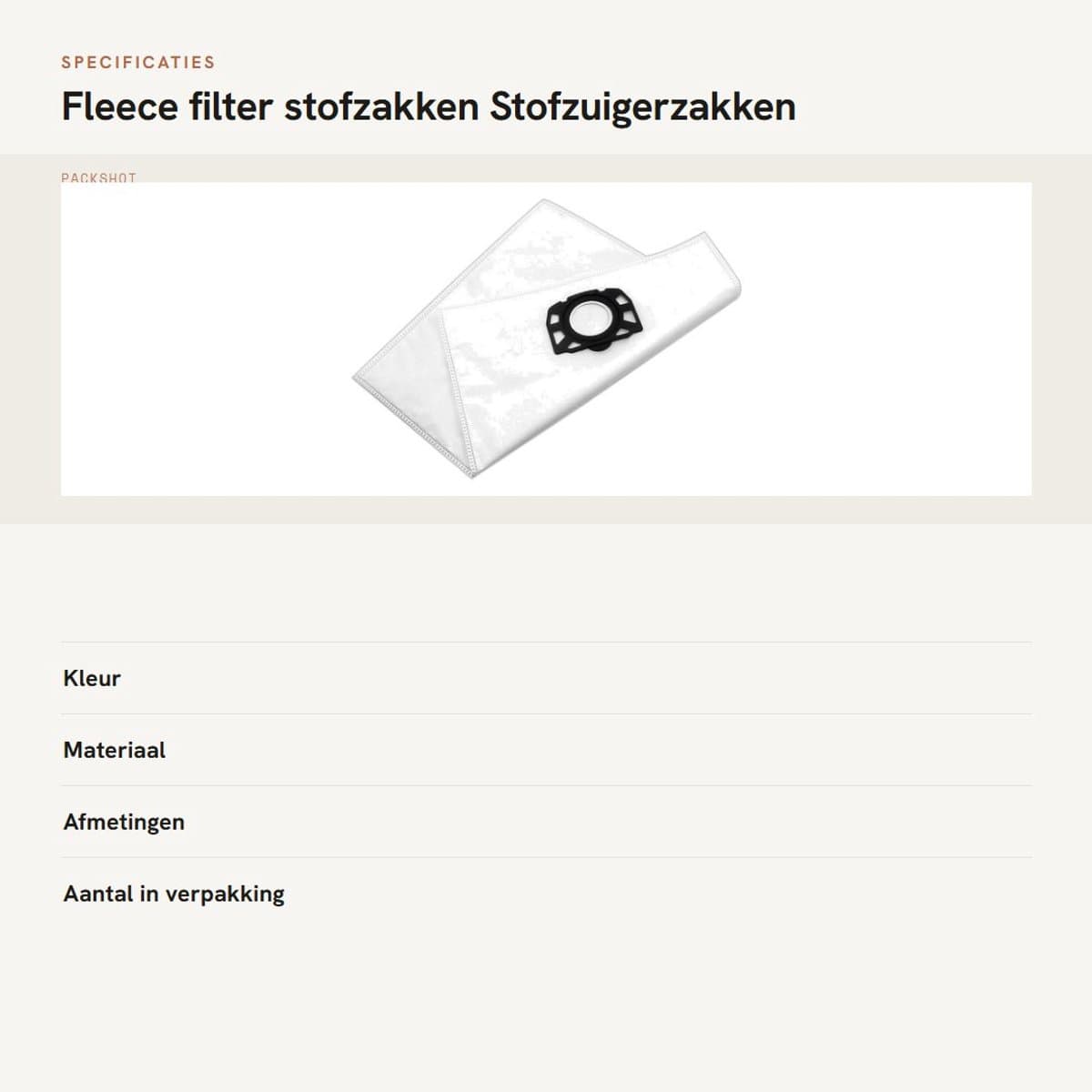 Dailygoods- Stofzakken Fleece Filter - Compatibel met Karcher MV4/MV5/MV6 - Natte/Droge Stofzuiger - Premium Kwaliteit - 2.863-006.0 - Stofzuigerzak