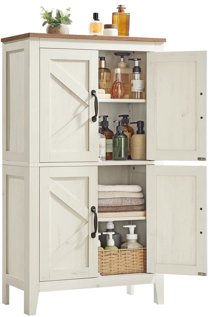 Innovastore Kast - Kledingkast - Opbergkast - Opbergkast met deuren - Boekenkast - Kast - Keukenkast - Landelijke stijl - Wit