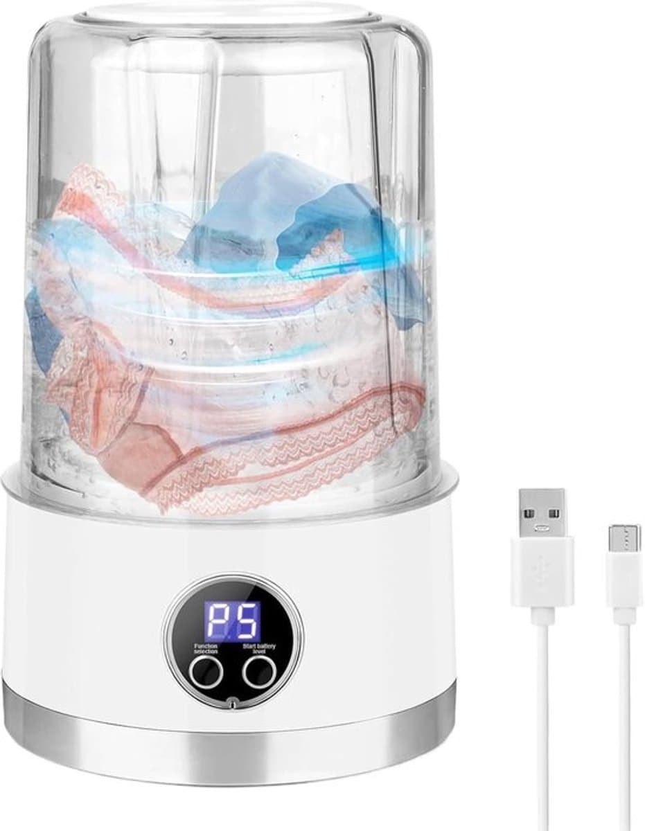 Mini wasmachine-kleine wasmachine-camping wasmachine-draagbare kledingreiniger - Oplaadbare 1L-wasmachine voor ondergoed - Geschikt voor bh's - Geschikt voor reizen, studentenhuizen, appartementen, hotels, badkamers, kamperen - Wit - 13,5x13,5x21cm