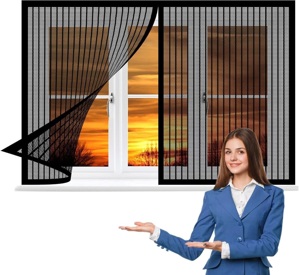 Raam Vliegengaas - Insectenhor Raam - Insecten Buiten - Automatisch Sluitend - 60 x 185 cm - Zwart
