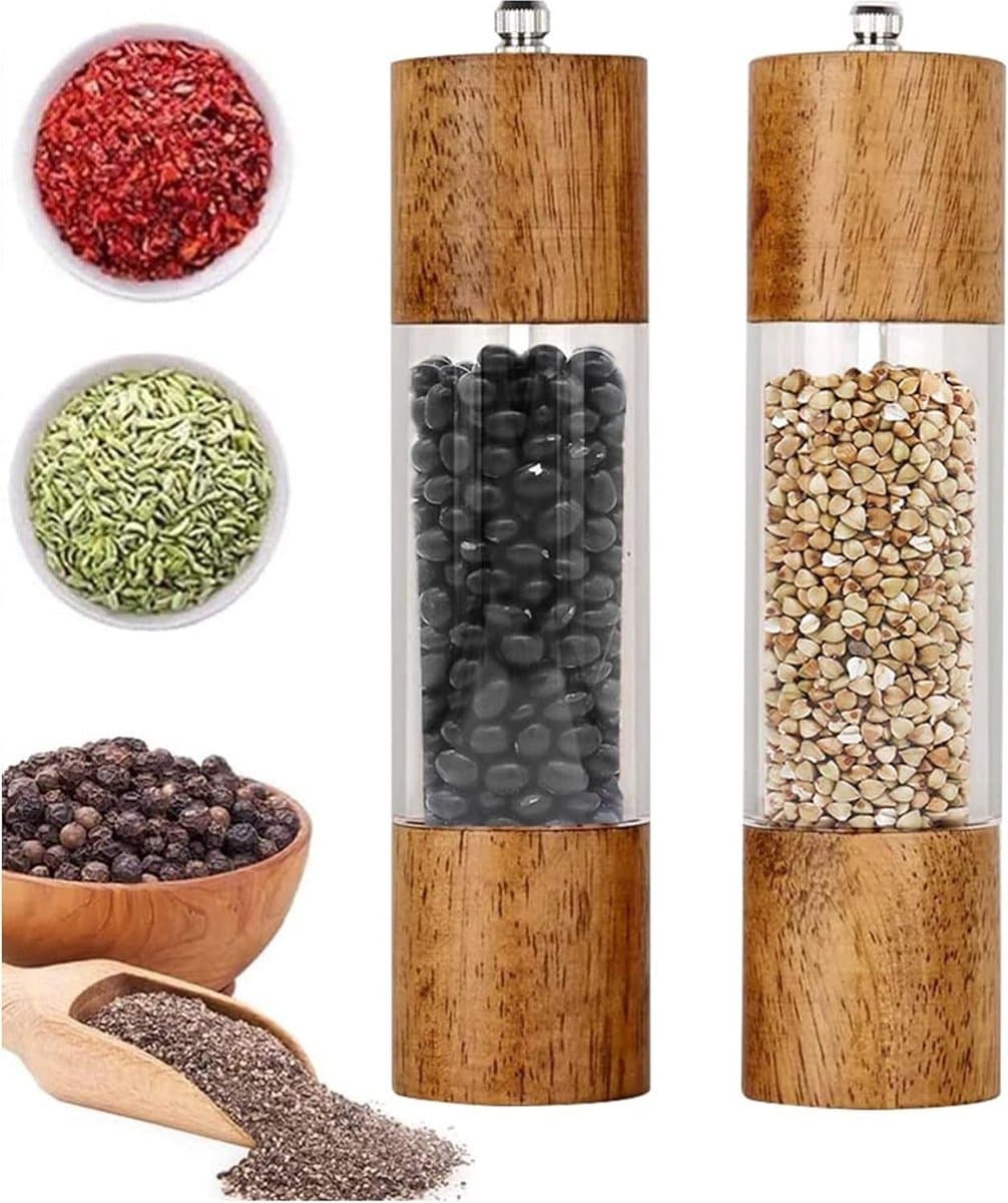 Pepermolens met Keramisch Maalwerk - Set van 2 - Navulbaar - Handmatige Keuken Molen voor Peper, Zout en Kruiden