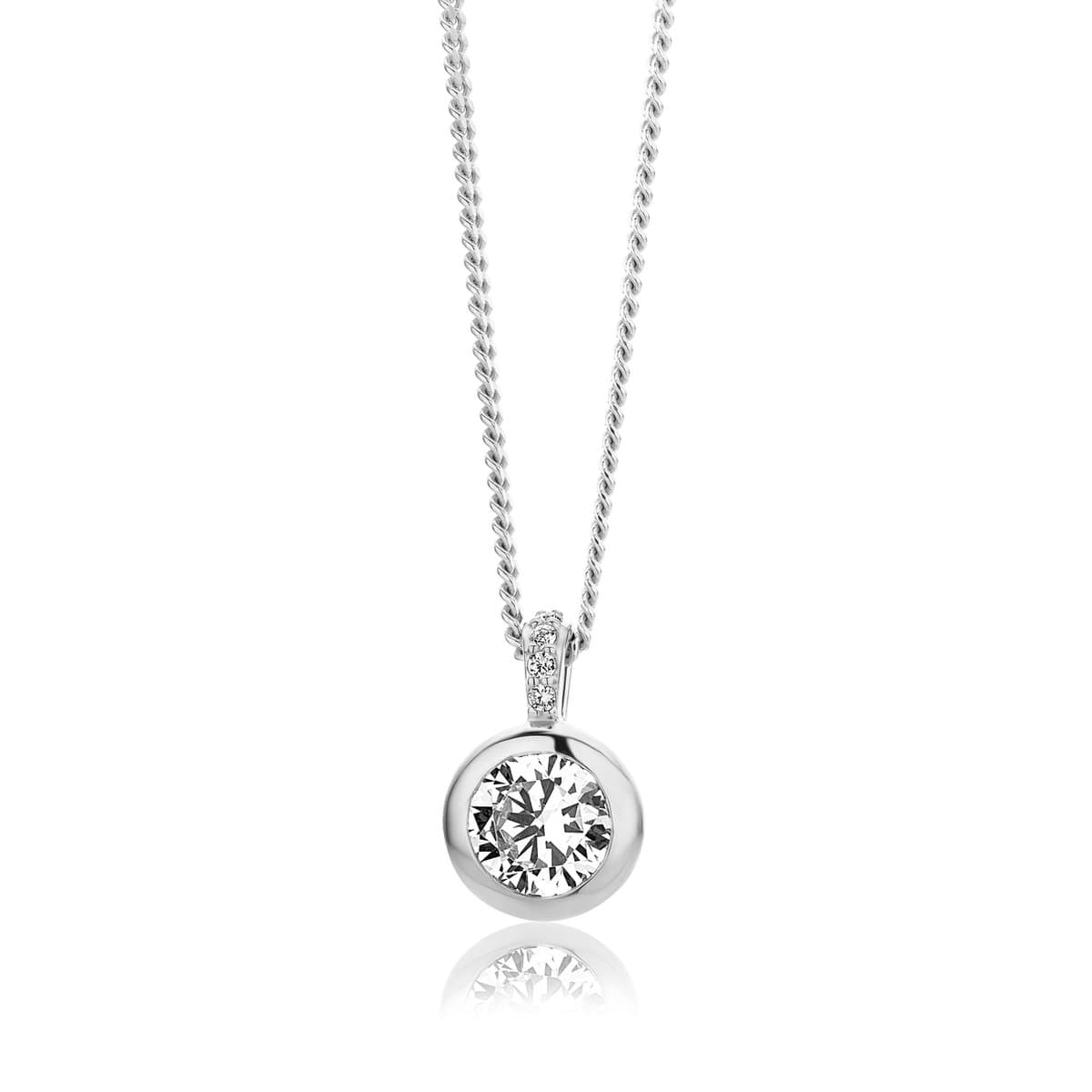 Miore Pure Collier Ketting Dames - Zilver - Met Zirkonen - Kettingen - 45 cm