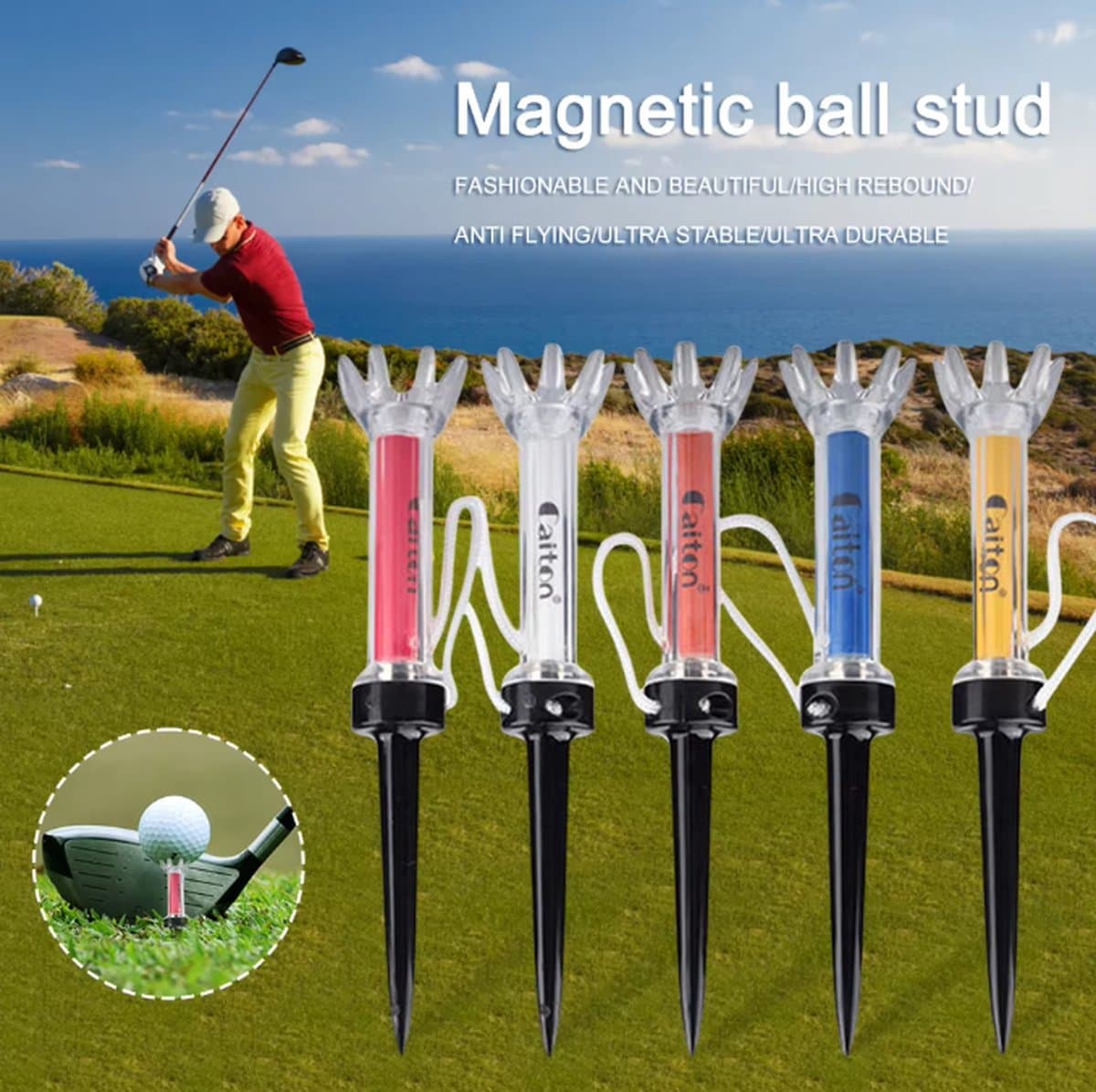 Actie4you® - Magneet Golf Tees- Golf accessoires - Tee - 360° draaibaar - 79 mm – 5 Stuks