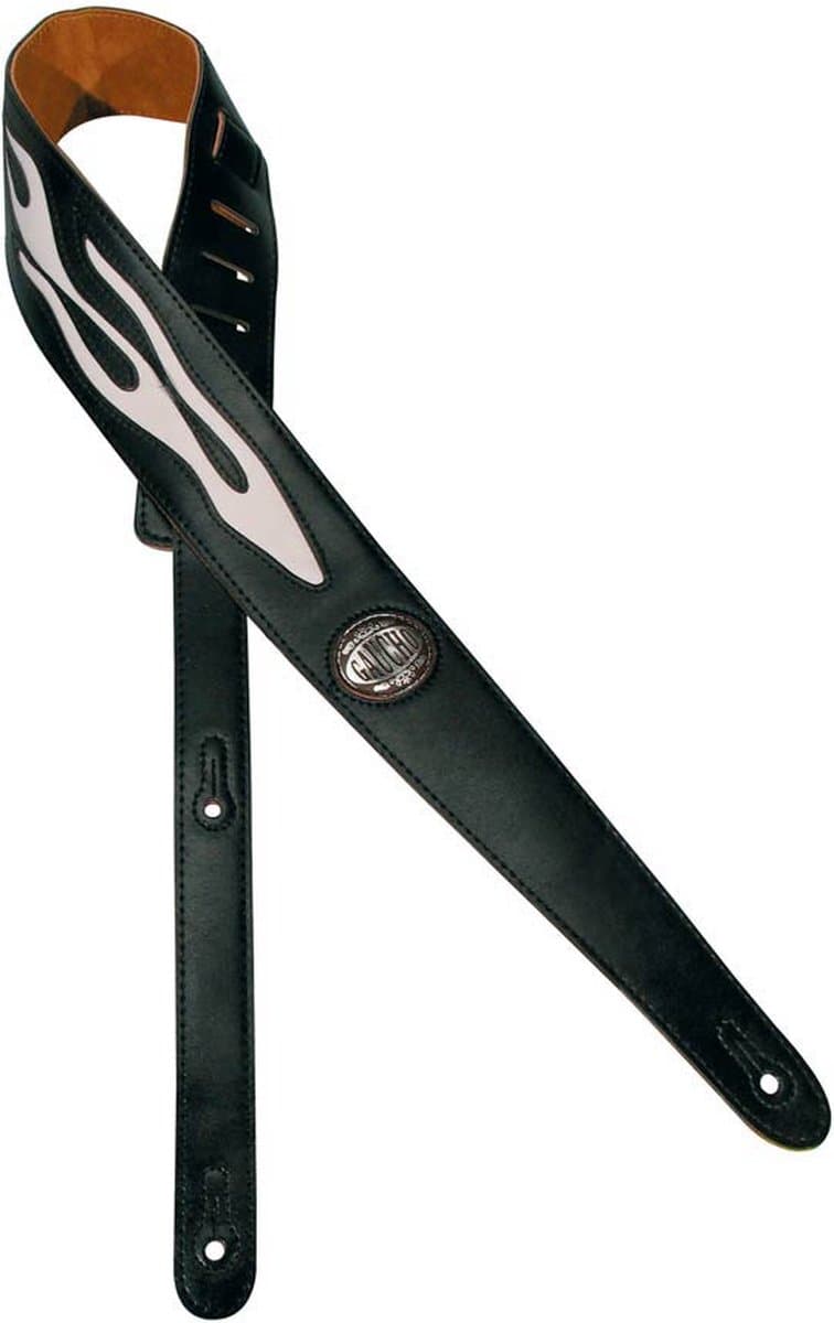 Gaucho GST-542-WH gitaarriem, zwart, white flame design