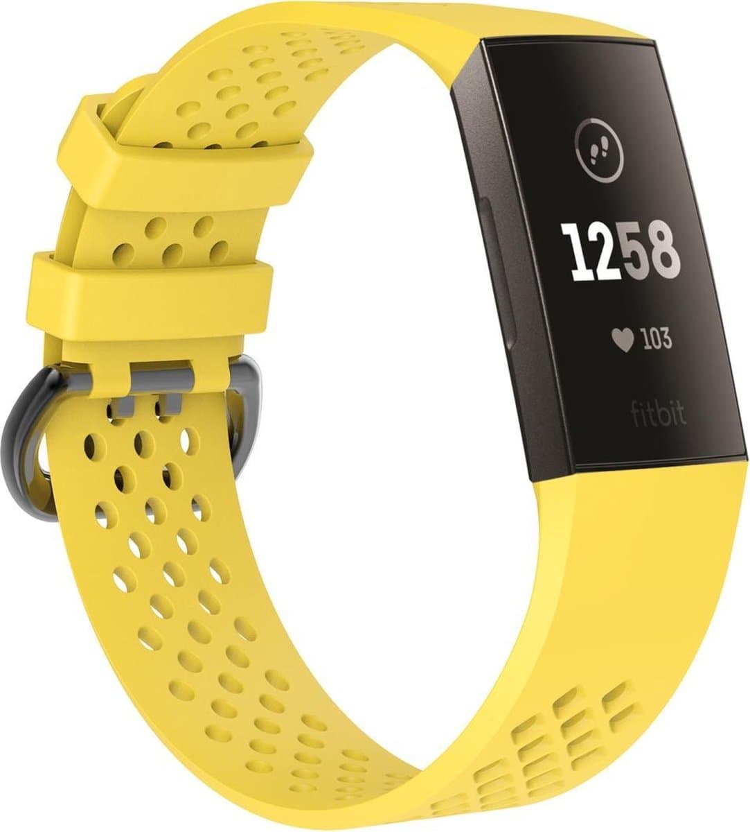 By Qubix - Compatible Fitbit bandje - geschikt voor Fitbit Charge 3 - Fitbit Charge 4 sport bandje - Maat: Large - Geel - Horlogeband - smartwatchbandje