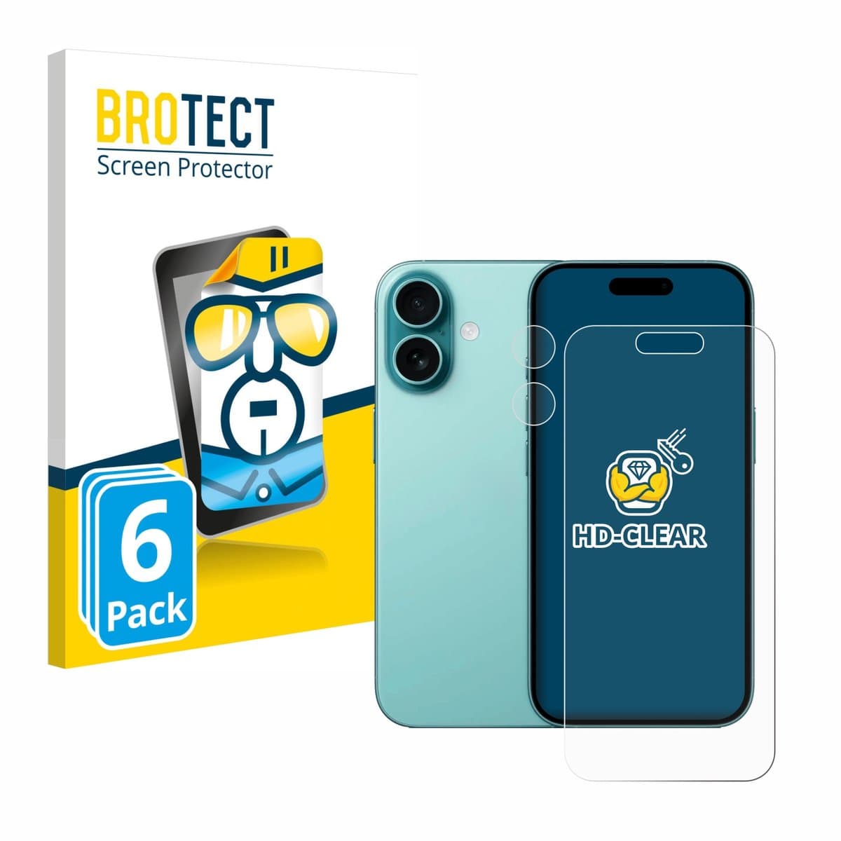 BROTECT - Screenprotector voor Apple iPhone 16 (Voor+Camera) - Folie Beschermfolie transparant 6 Stuks