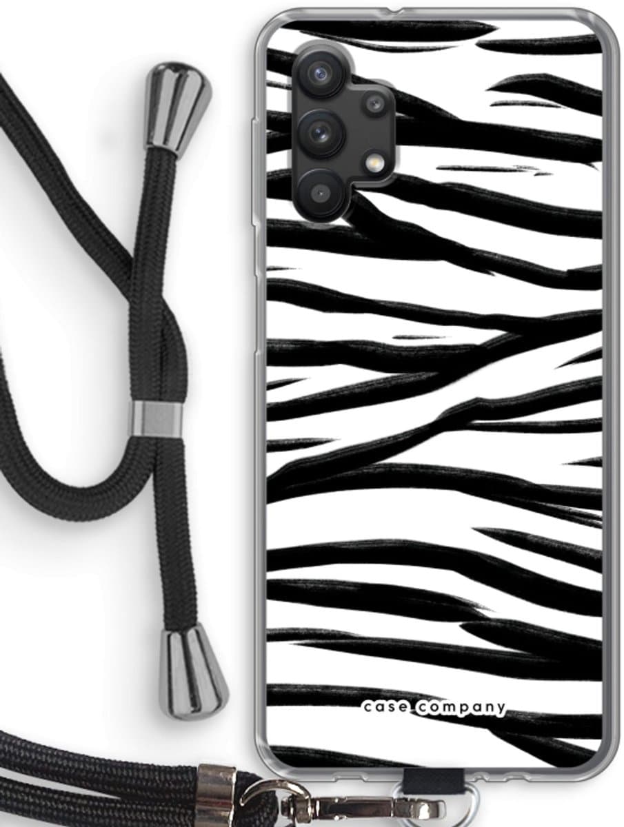 Case Company® - Hoesje met koord geschikt voor Samsung Galaxy A32 5G hoesje met Koord - Zebra pattern - Telefoonhoesje met Zwart Koord - Bescherming aan alle Kanten en Over de Schermrand