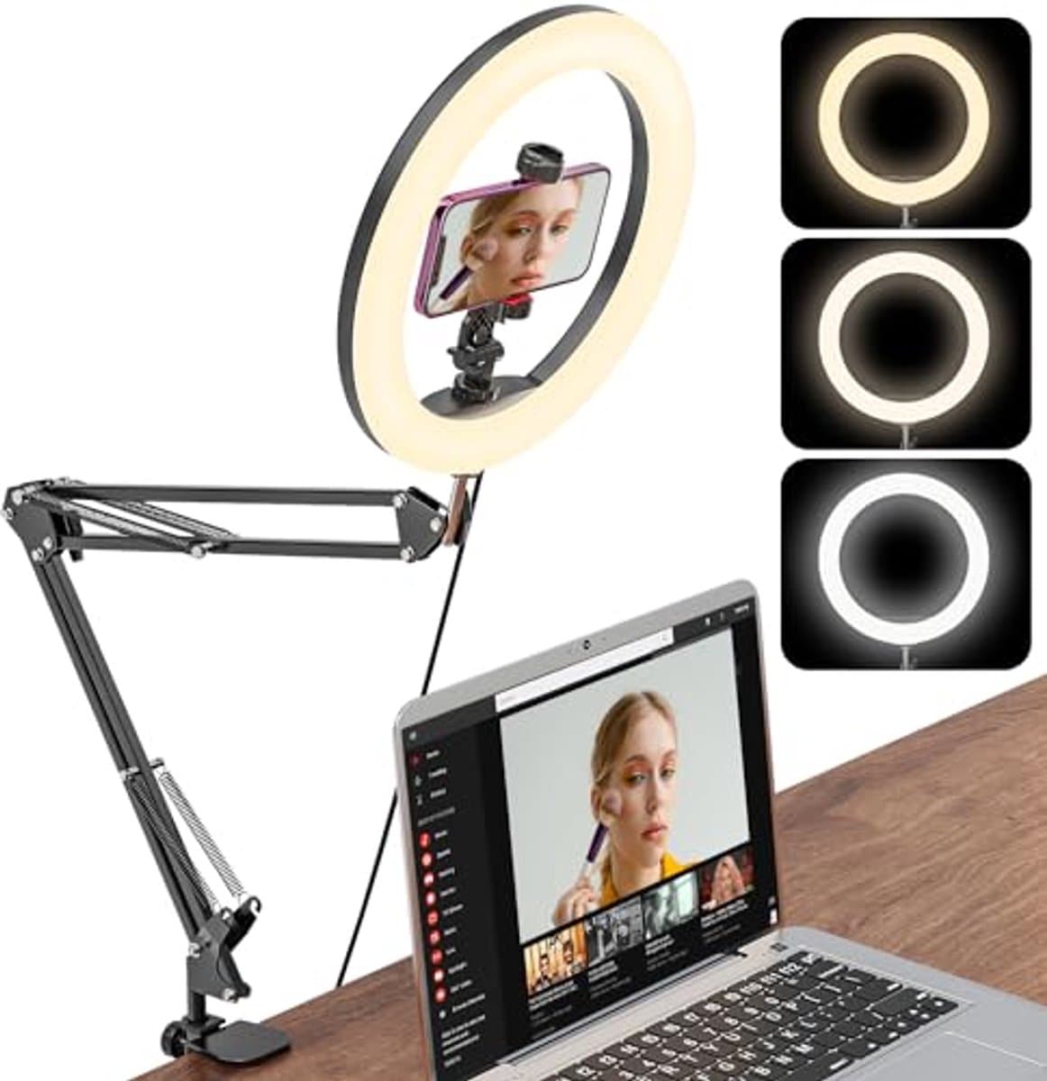 10 Inch LED Ringlamp met Statief - Dimbare Verlichting voor YouTube, Selfies en TikTok