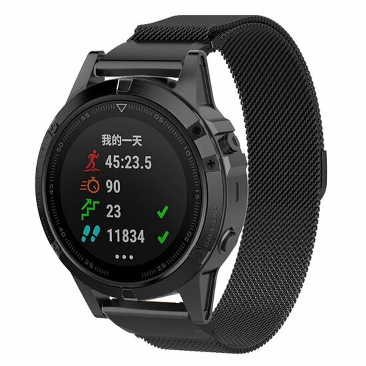 By Qubix - Geschikt voor Garmin bandje - 22mm Quickfit - Milanese bandje - Zwart - Geschikt voor Garmin Fenix 8 / 8 Pro - 47mm