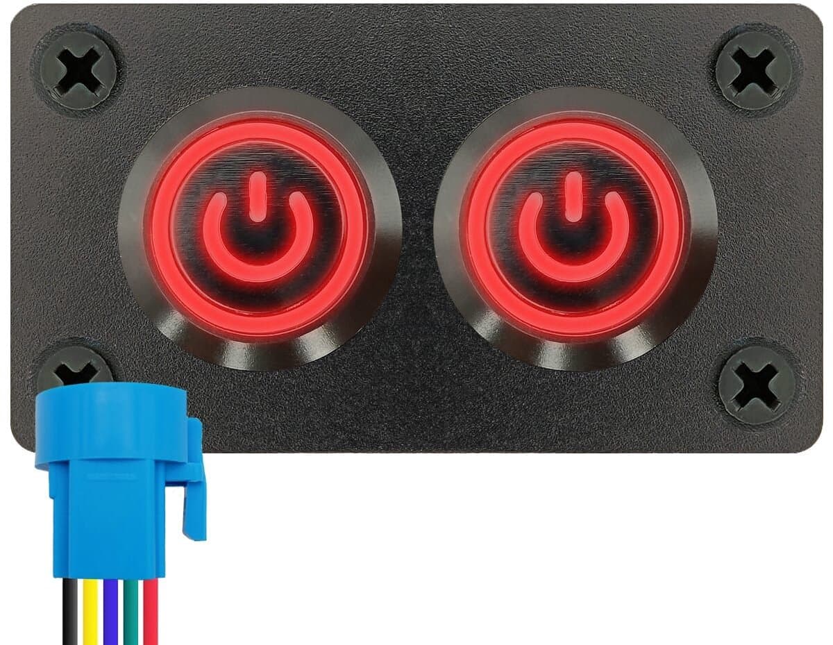 ProRide Metalen pulsschakelaar 220V OFF-(ON) - Inbouwpaneel tweevoudig - 22mm - IP67 - LED indicatie Rood