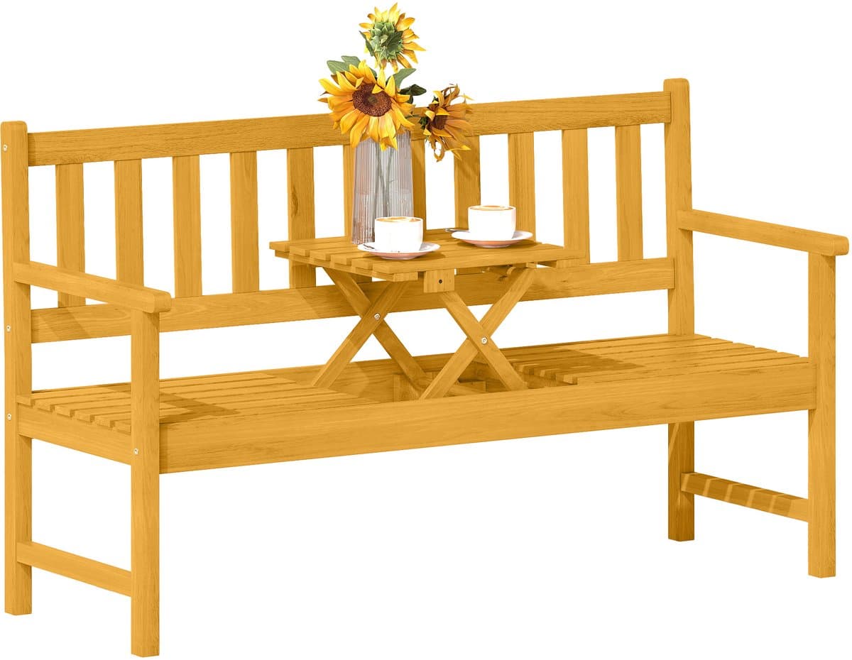 Outsunny Garden Loveseat with Built-in Coffee Table Acaciahout 149L x 56,5B x 89H cm Teak