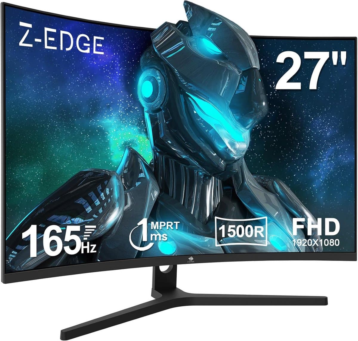 Gaming Monitor 27 inch 165Hz met 1ms Reactietijd en FreeSync - FHD 1080P Verstelbare Monitor met Gebogen Scherm