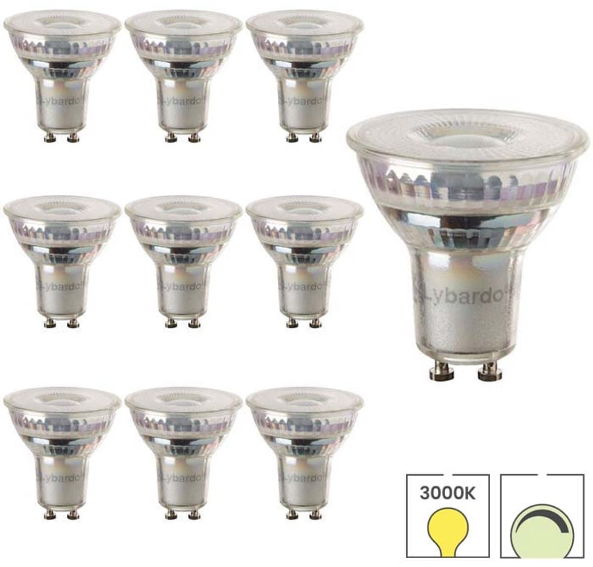 Lybardo - GU10 LED Lamp - 10-pack - 5.5W Dimbaar - 3000K Modern Warmwit Licht