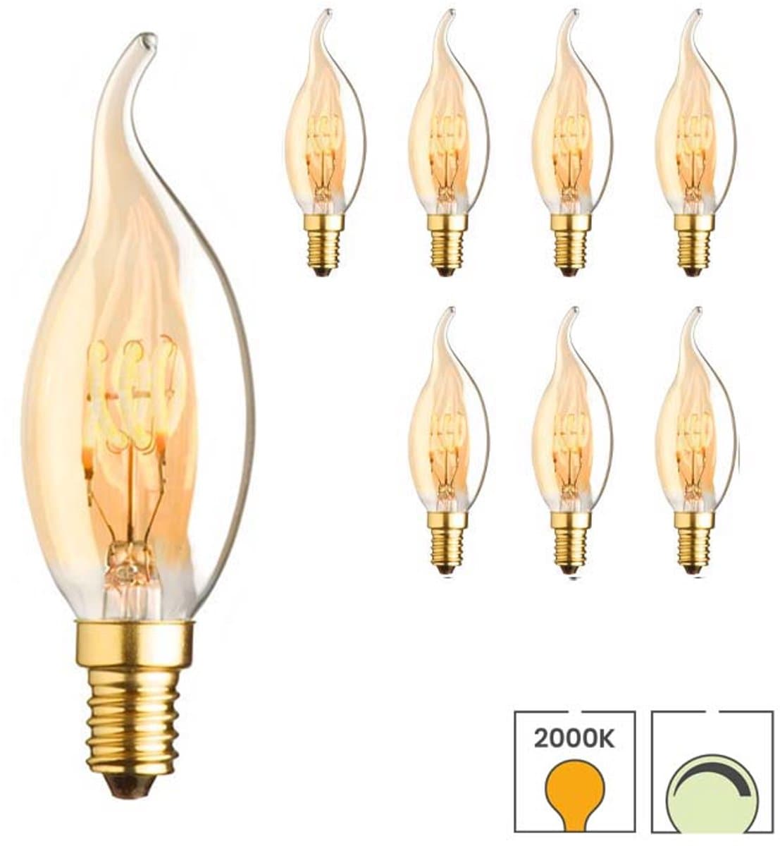 Lybardo - E14 LED Lamp - 8-pack - Kaarslamp - 2.6W Dimbaar - 2000K Extra Warmwit Licht