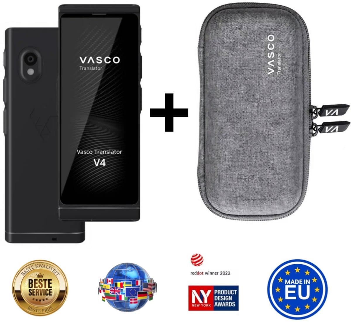 Vasco Translator V4 Onyx Black + Vasco hoes - taalvertaler nr 1 ter wereld - foto's en tekstvertaling - stemvertaling - werkt in bijna 200 landen