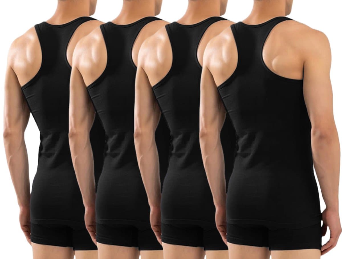 Calzera 4 Pack Halterhemden - Heren Halter hemd - Tanktop - Premium Kwaliteit - Sporthemd heren - 100% Gekamd Katoen - Zwart - Maat S