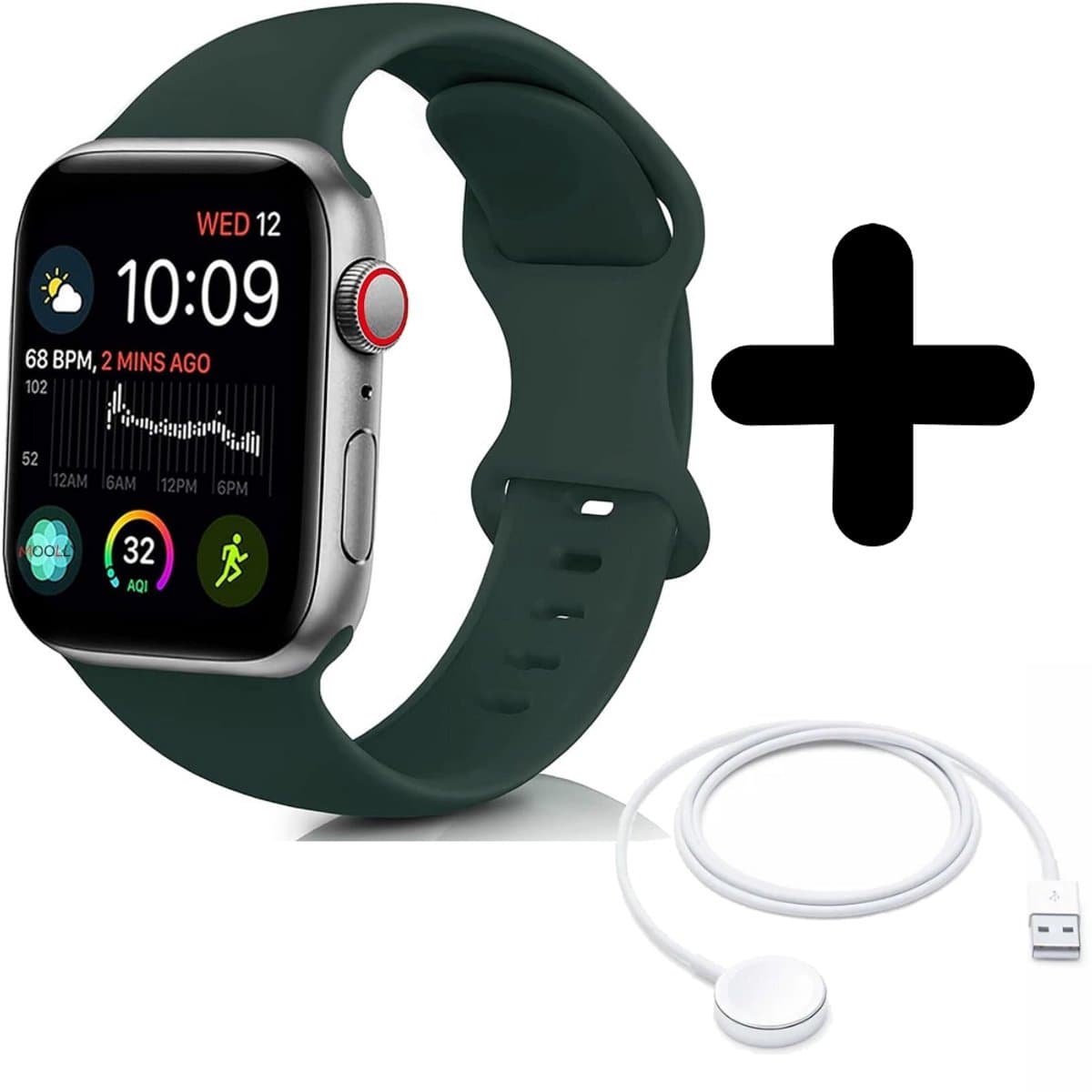 Bandje geschikt voor Geschikt voor Apple Watch bandje siliconen bandje (olijfgroen) - Voor modellen: 42/44/45/49mm Incl. Oplader geschikt voor Geschikt voor Apple Watch 1/2/3/4/5/6/7/8/9/Ultra - Oplaadkabel - Kabel