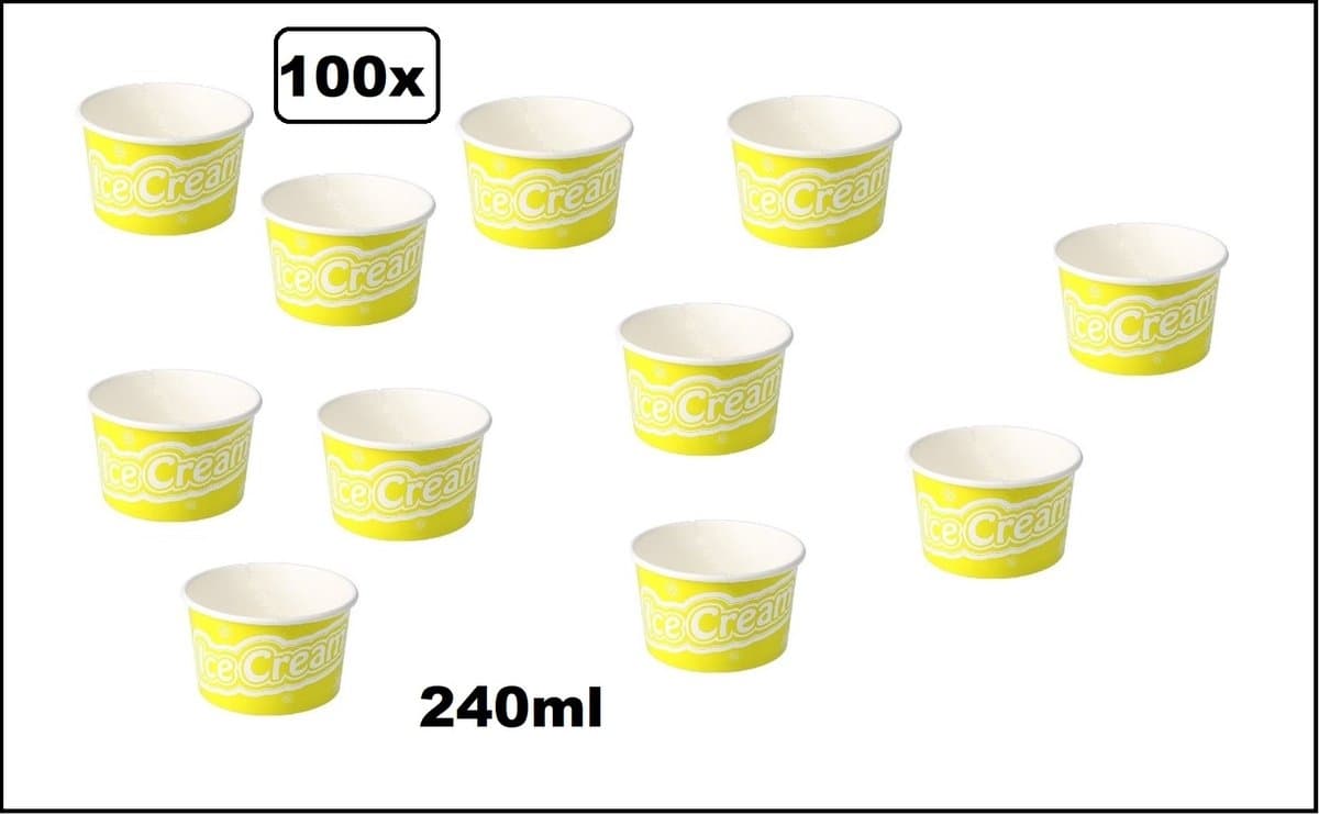 100x IJsbeker IceCream 240ml geel karton - schepijs softijs ijsje zomer beker ijs warm weer fun