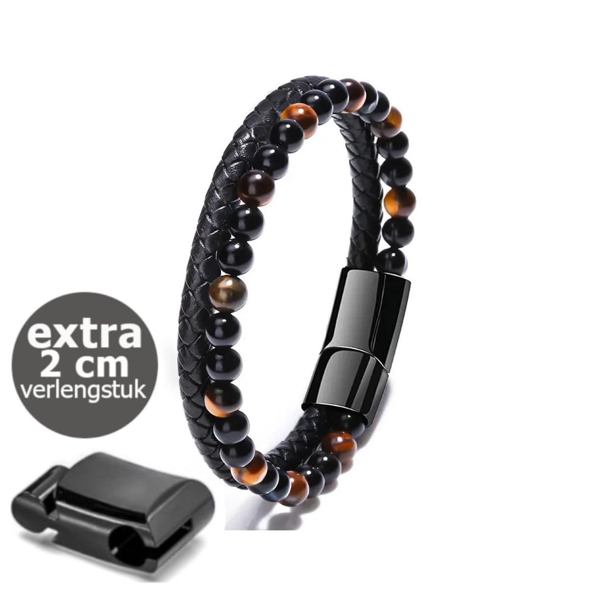 KHRONOX® Armband, Armband Heren, kh03 23 cm BRUIN, Natuurstenen, Armbanden, Leren Armband Heren, Leren Armband, Leren Armbanden, Armbandje, Kunstleer, Mannen, Magnetische Sluiting, + 2 CM Verlengstuk, Verjaardag, Vaderdag, Valentijnsdag, Cadeautje
