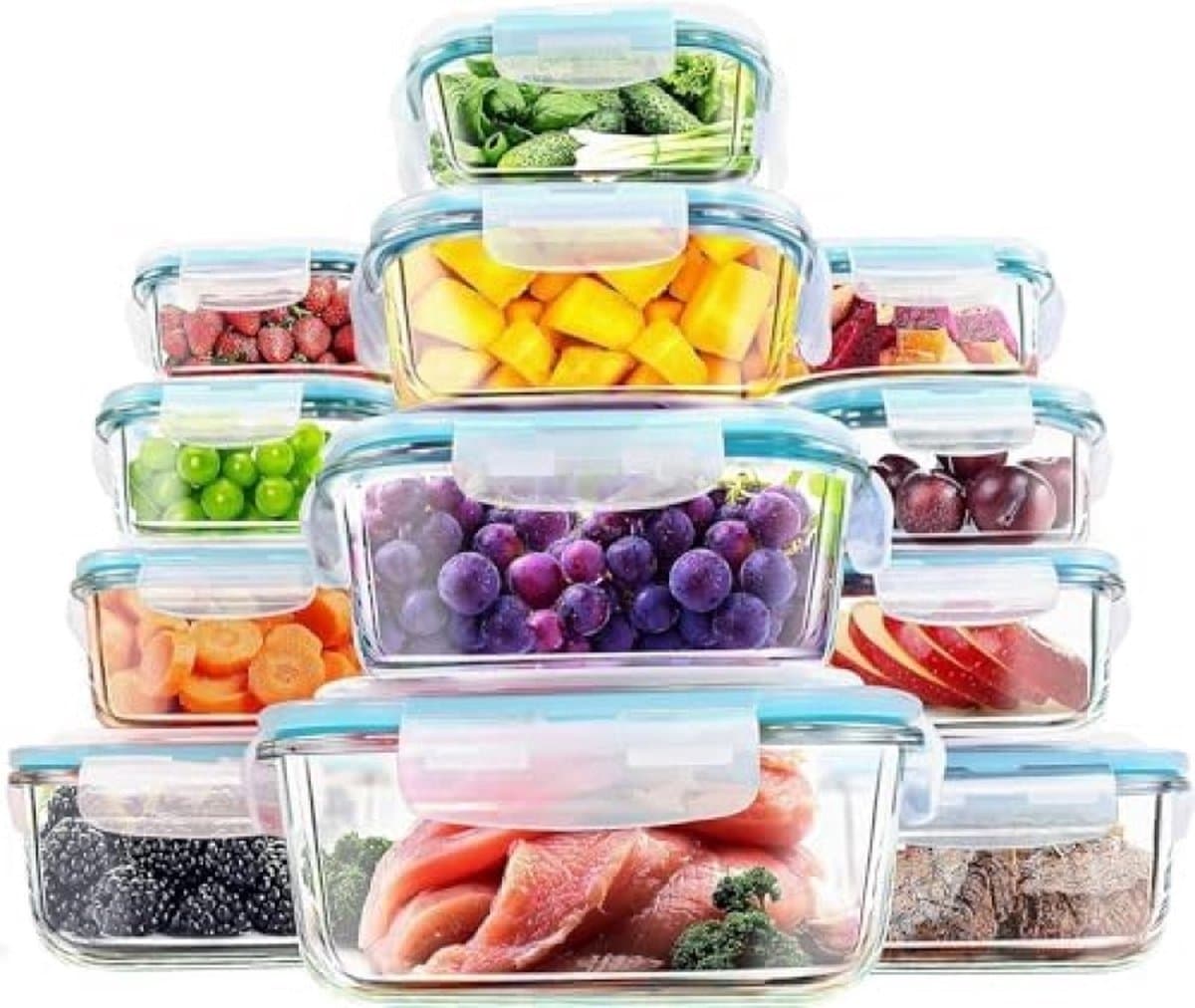 WNHB® Glazen Voedselcontainers Set van 24 Stuks - Luchtdichte Meal Prep Bakjes met Deksel - Hittebestendig en Lekvrij - Geschikt voor Oven Vriezer Magnetron en Vaatwasser