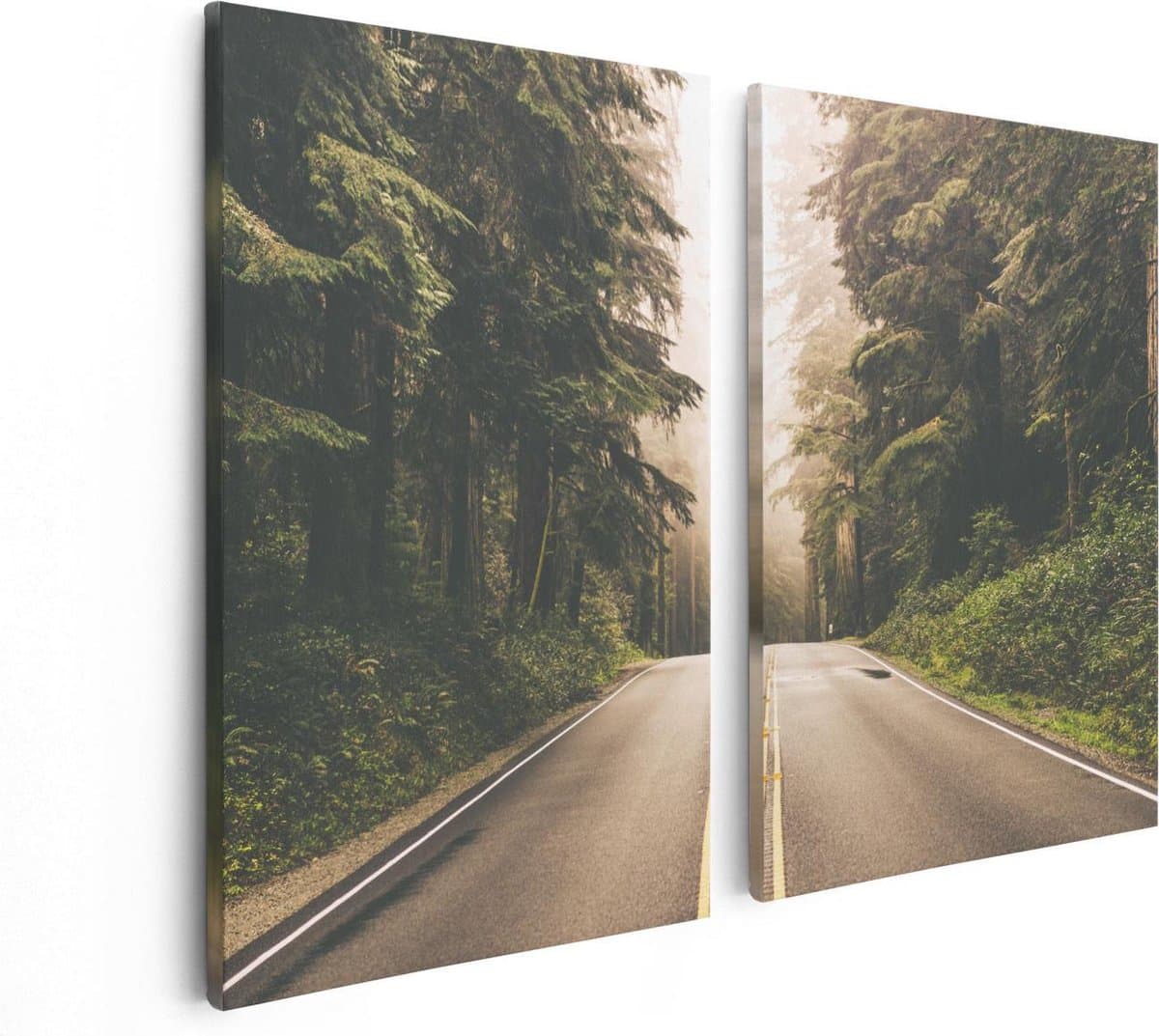 Artaza Canvas Schilderij Tweeluik Highway In Californië Omring Met Bos - 80x60 - Foto Op Canvas - Canvas Print
