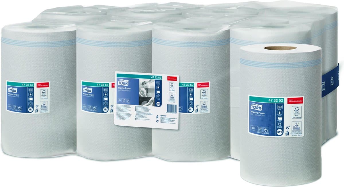 Tork Hydratek minirol 1-lgs wit 120 mtr x 20 cm pak à 12 rol (473252)