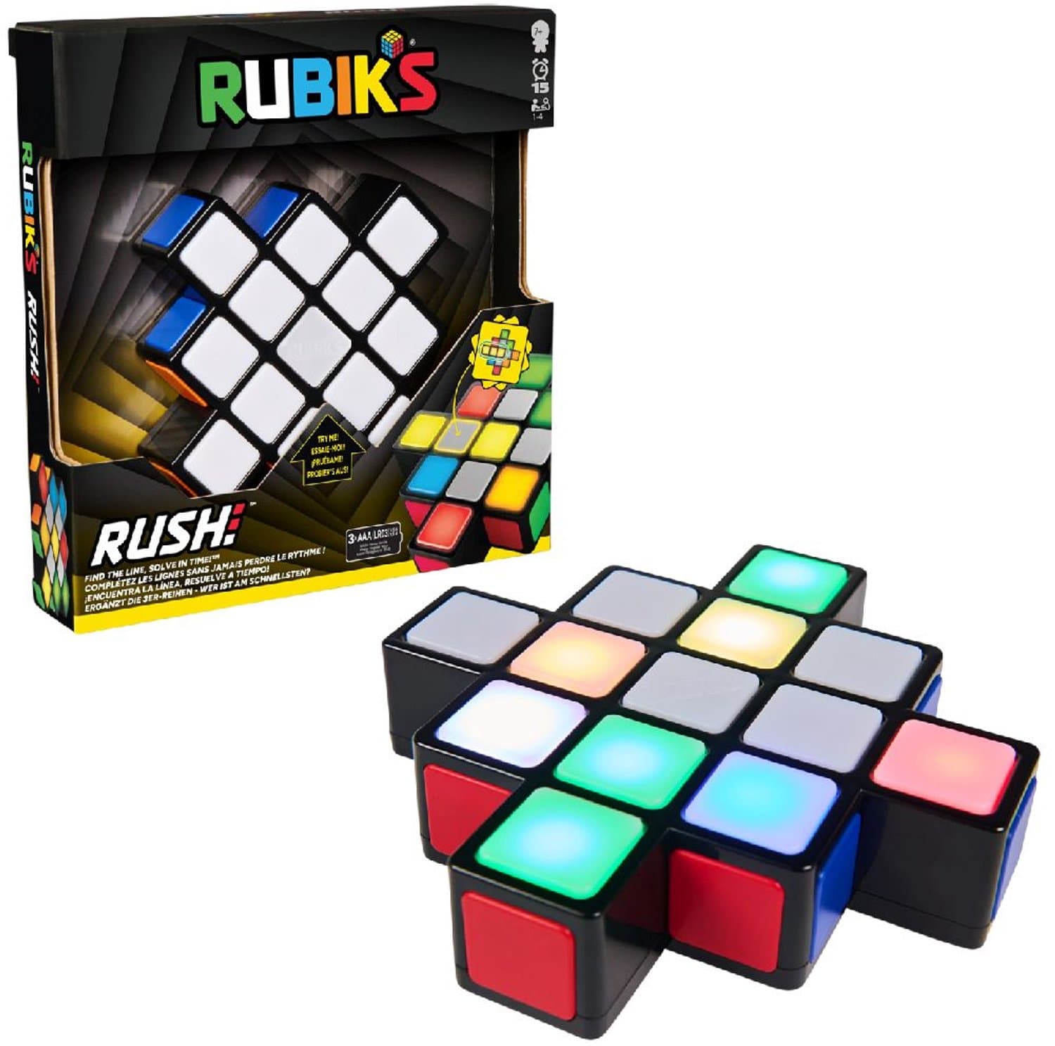 Rubik's - Cube Rubik's Rush - elektronisch spel met lichteffecten 1-4 spelers interactieve hersenkraker en snelheidsspel voor in je eentje of met meerdere spelers kleurenpuzzel STEM-speelgoed