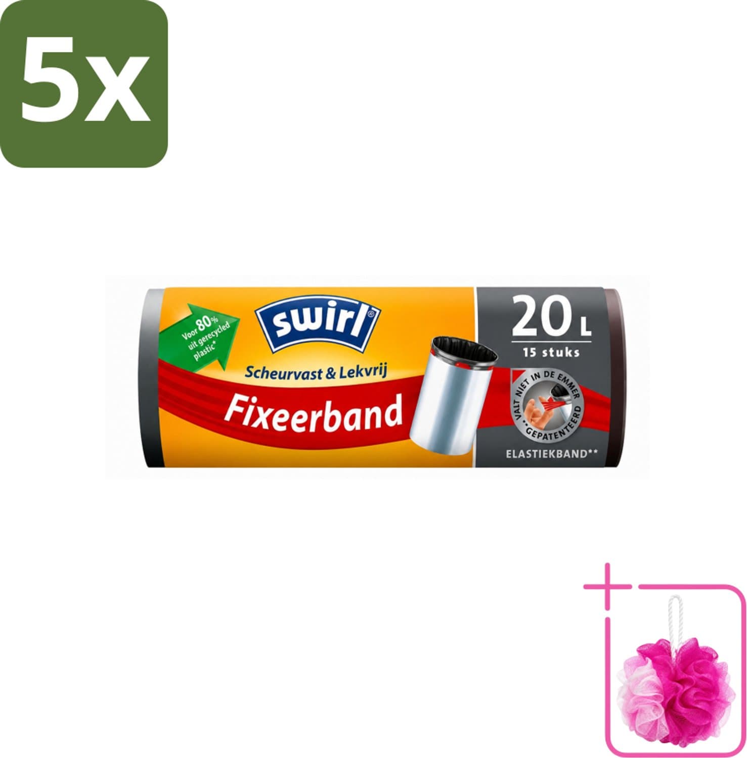 5 x Swirl – Pedaalemmerzakken – 20 L – Fixeerband – 15 zakken - Bulkverpakking - Emmerzak - Douchemop - Emmerzak 20 l