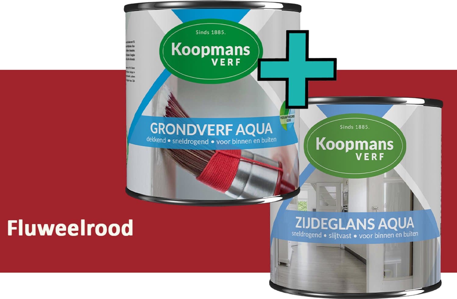 Koopmans Grondverf Aqua en Zijdeglans Aqua lakverf set - binnen buiten - Fluweelrood - 2x - 750 ml