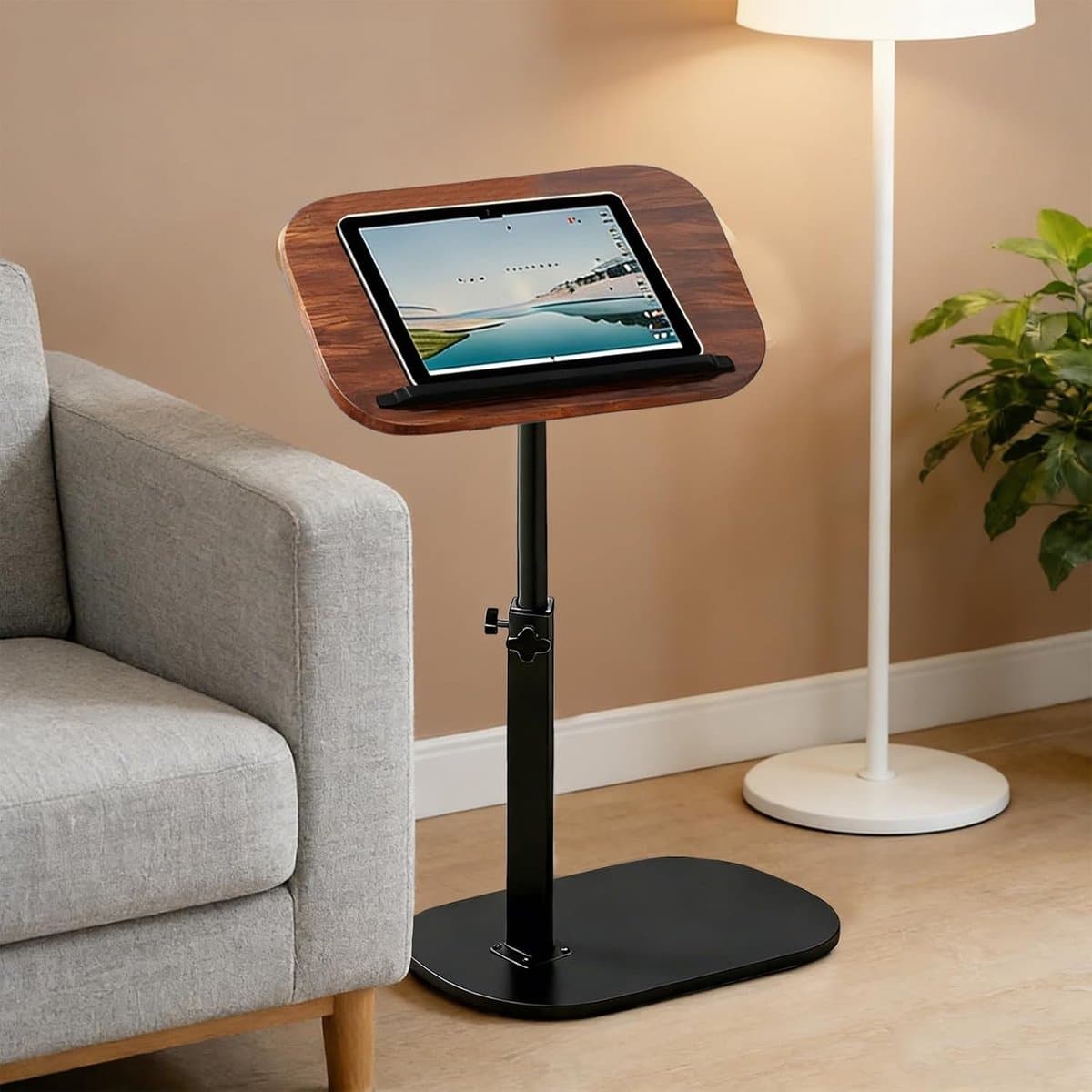 Verstelbare Zijtafel met 360° Rotatie, Ideaal voor Smalle Ruimtes, Geschikt voor Woonkamer en Slaapkamer met Opbergvak voor Telefoon en Tablet