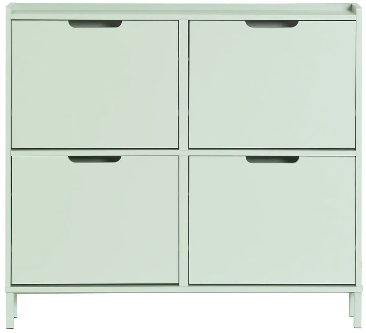 Bresht Schoenenkast - Schoenenrek - Opbergkast - 4 opbergvakken - Kantelbeveiliging - 60kg draagvermogen - Groen - 100x19x90 cm