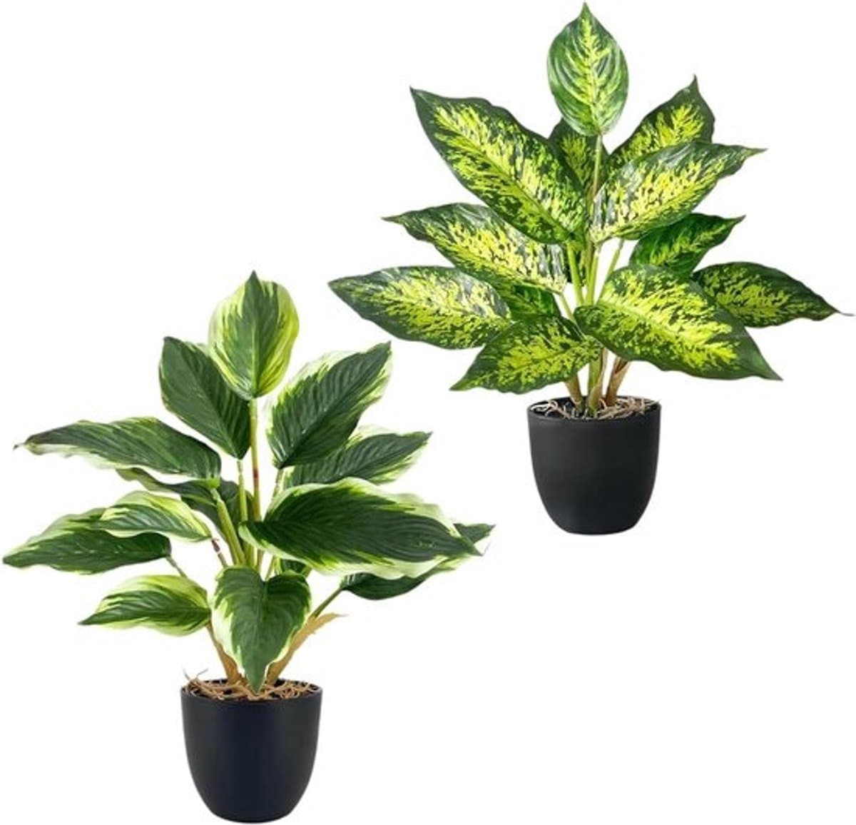 Set van 2 kunstplanten - Voor binnen - 37 cm neppflanten in pot - Voor badkamer, kantoor en keuken - Decoratie