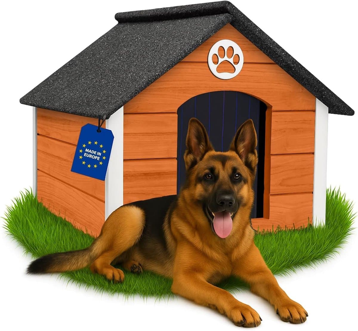 Hondenhok Voor Buiten – Winterbestendig Hondenhuis Groot – Isolerend & Weerbestendig – Houten Hondenvilla met Schuin Dak – Robuust FSC Hout – 103 x 90 x 70 cm - Teak