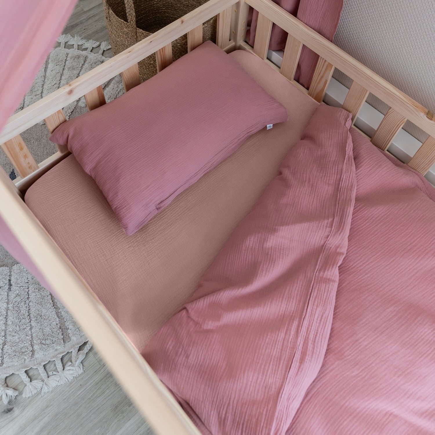 LILIMAUS Kinderdekbedovertrek 100 x 135 cm met kussensloop 40 x 60 cm - mousseline katoen - oudroze