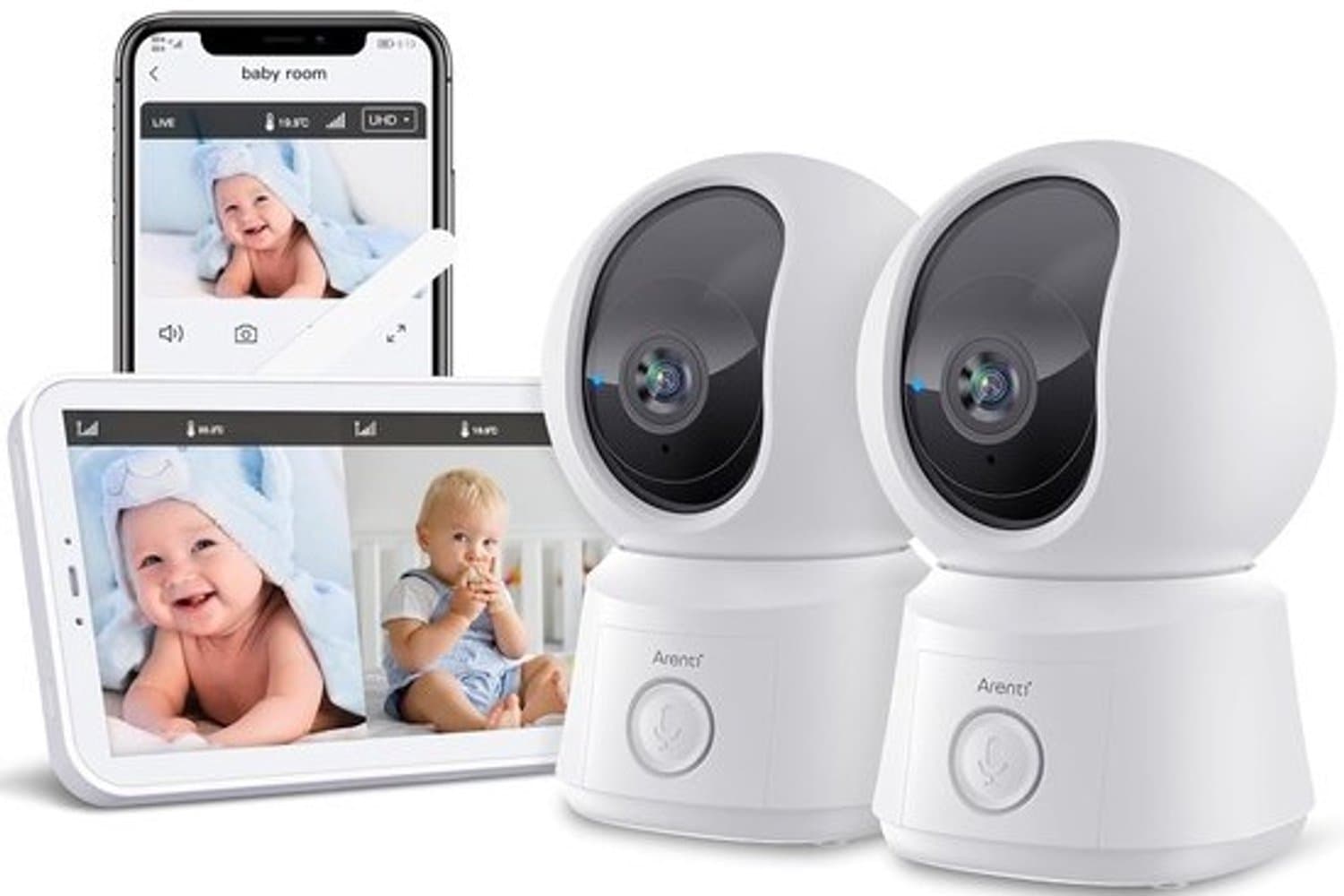 Babyfoon met videobeeld en camera - Monitor voor baby's - Baby op afstand observeren - Twee camera’s - Scherm van 5 inch - Wit