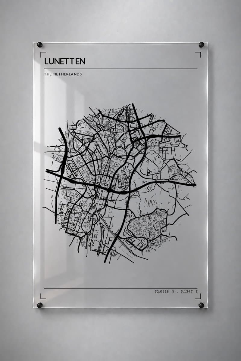 Stadskaart Lunetten - Plexiglas 20x30 cm - Studio Marks