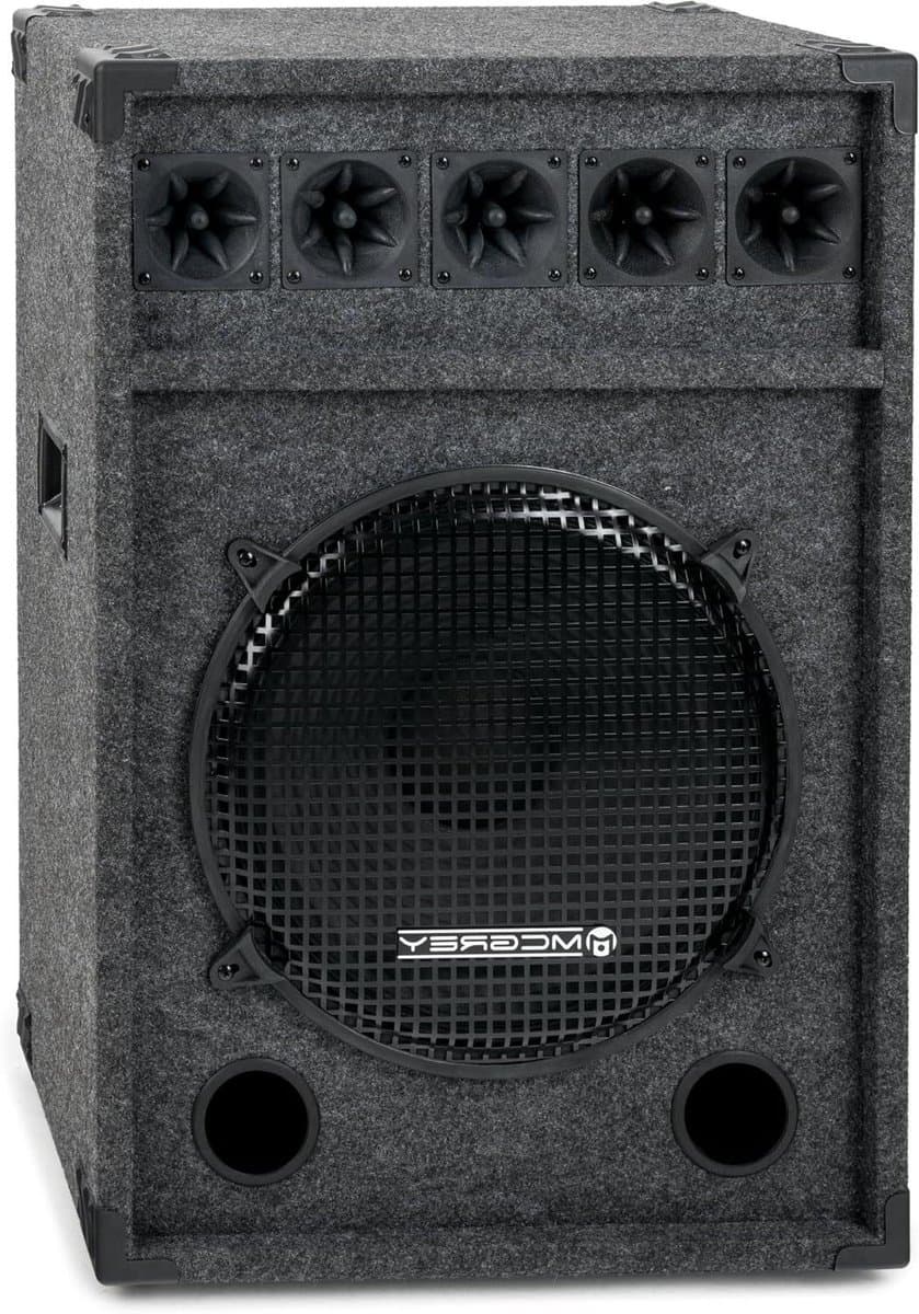 Luidsprekerbox - PA speaker - Feesten organiseren - Robuuste houten behuizing - 38cm woofer - Grijs