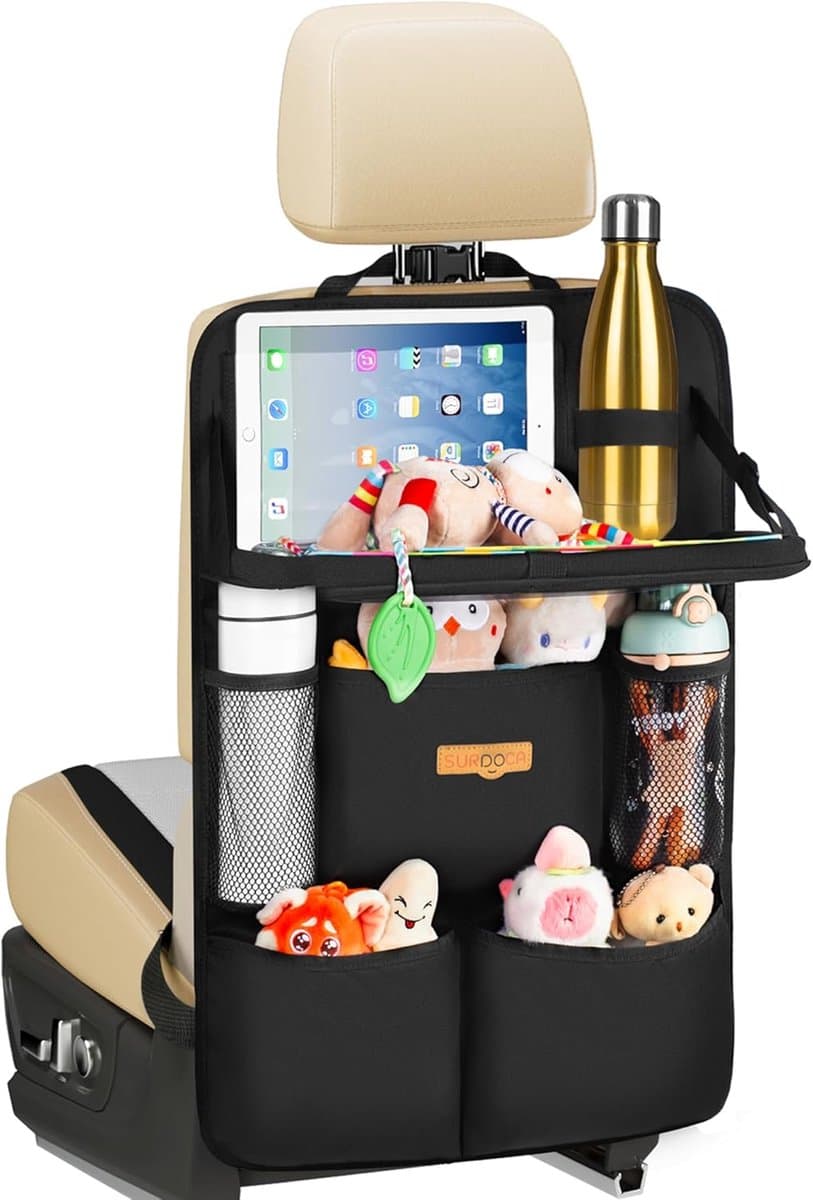Thijox - Auto-organizer voor Kinderen met Opklapbaar Tafeltje, Achterbank-Organizer met Touchscreen Tabletvak, Waterdichte Rugleuningbescherming, Univ