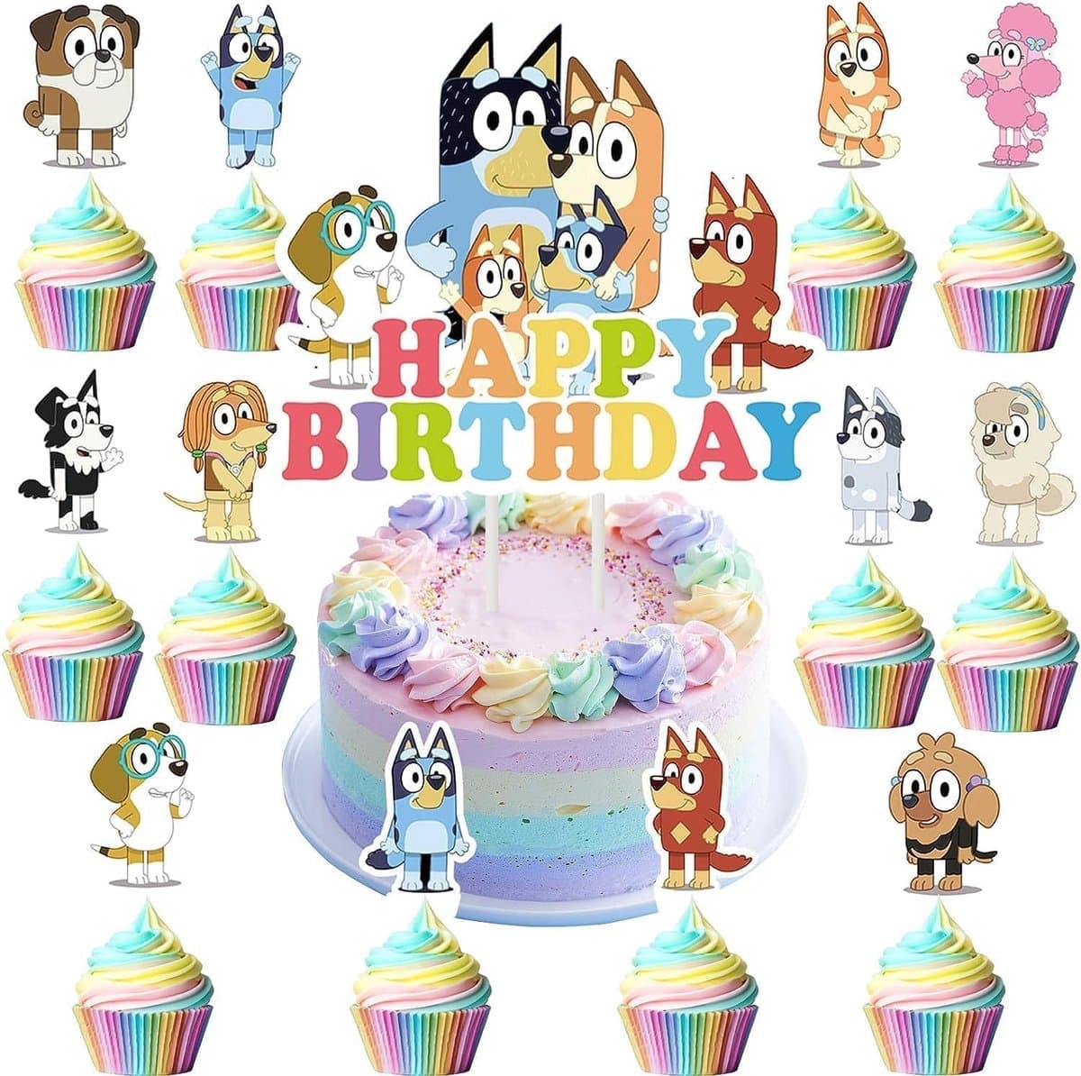 Thijox - 25 Stuks Hondencupcake-Toppers - Taartdecoratie voor Verjaardag - PVC-Materiaal - Cartoon Taarttoppers voor Kinderen - Feestdecoratie voor Cu
