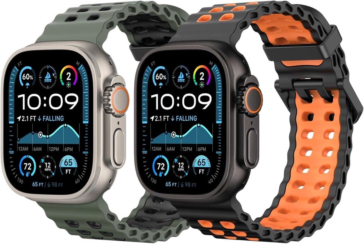 Ademend Ocean Sportband voor Apple Watch Ultra en andere modellen - Twee Stuks Silicone, Geschikt voor Mannen en Vrouwen, Comfortabel en Duurzaam