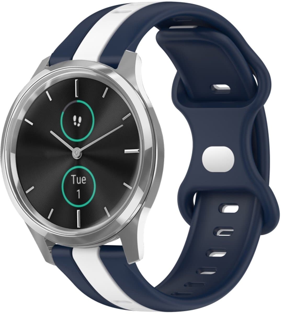 For Garminmove Luxe 20mm Butterfly Buckle Two-Color Silicone Watch Band(White+Blue)